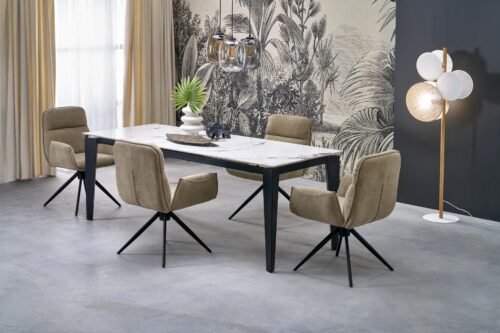 FELIX extendable table, white marble / black