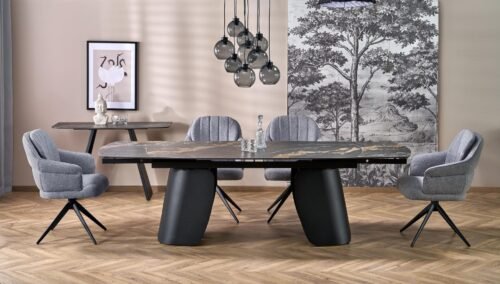 FORUM extendable table, black marble / black
