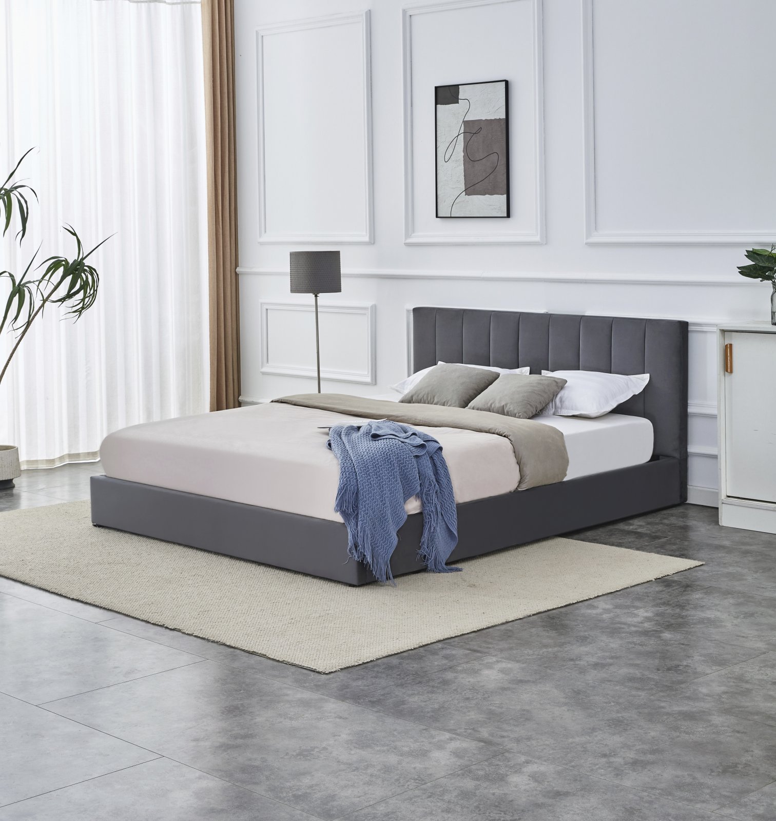 KATARINA bed with bedding box, gray