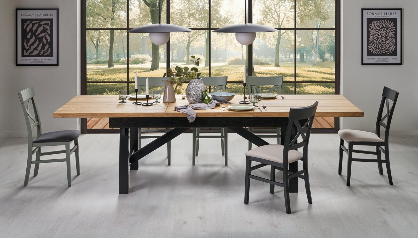 FIESTA extendable table, color: natural oak / black