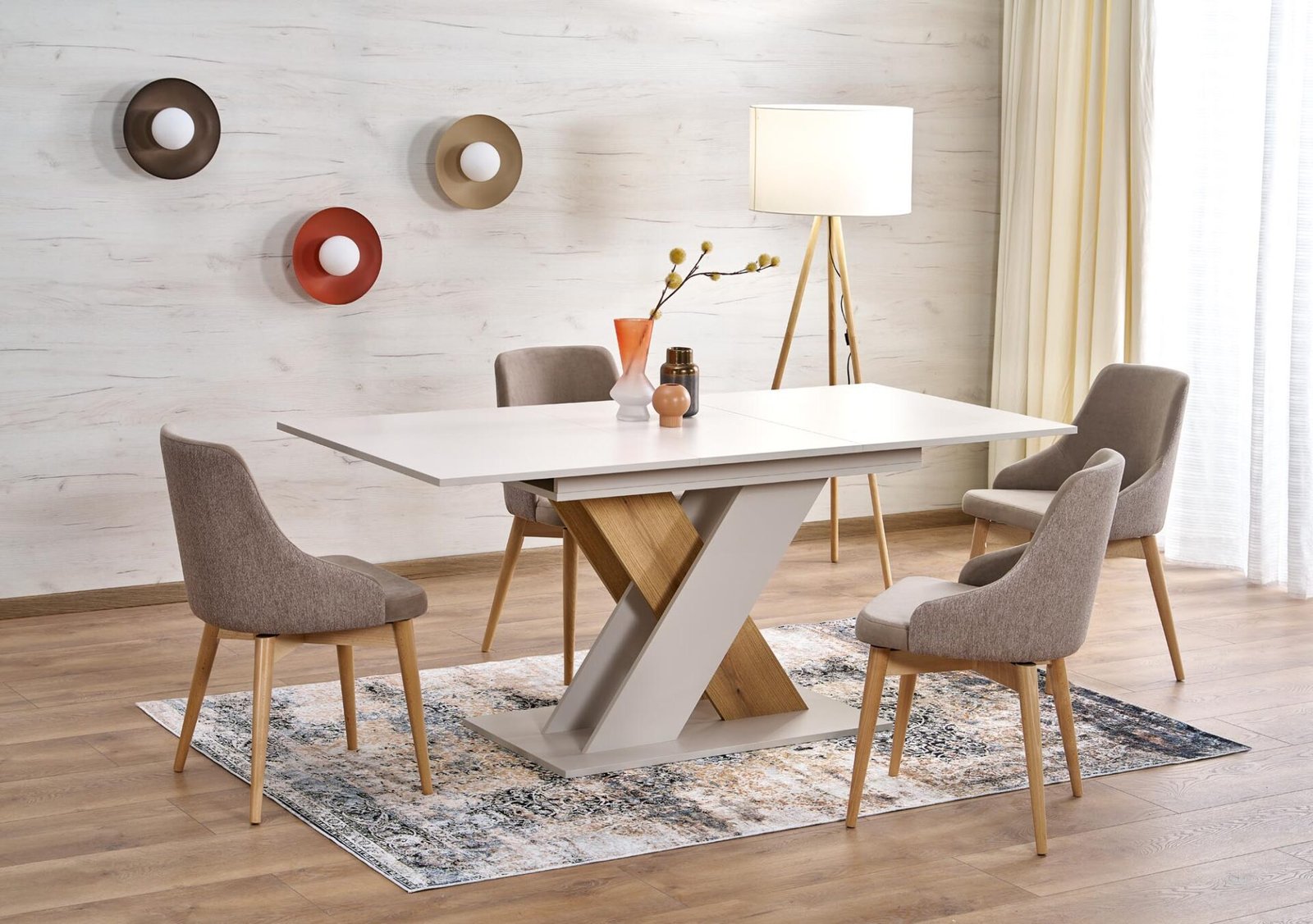 XARELTO extendable table, cashmere/cremona oak