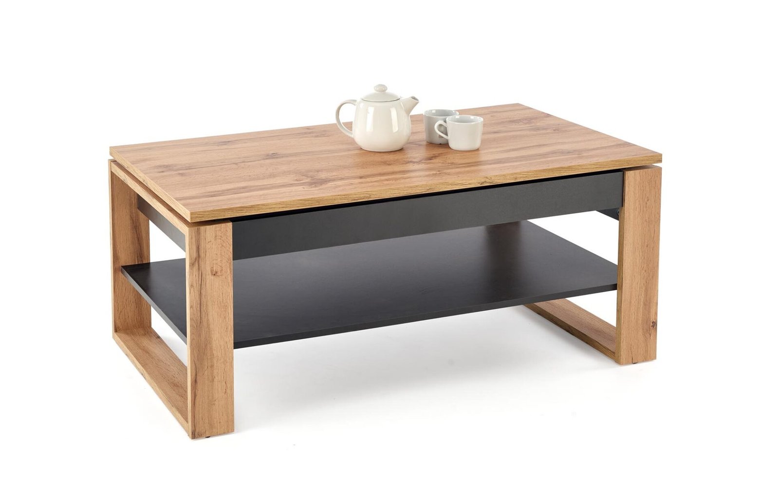 BETTY coffee table with liftable top, color: oak / black