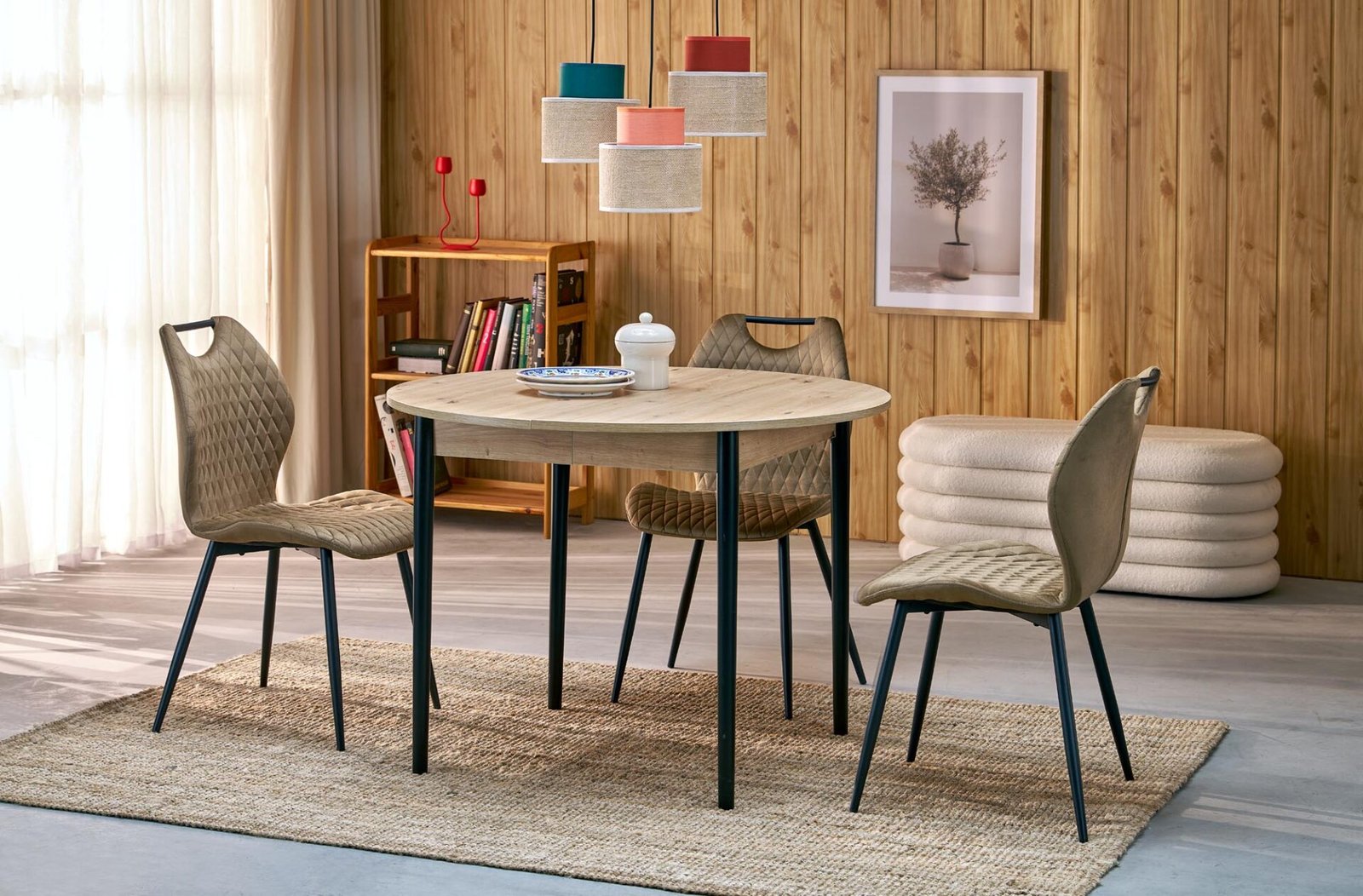 PIVOT extendable table top - oak color, legs - black