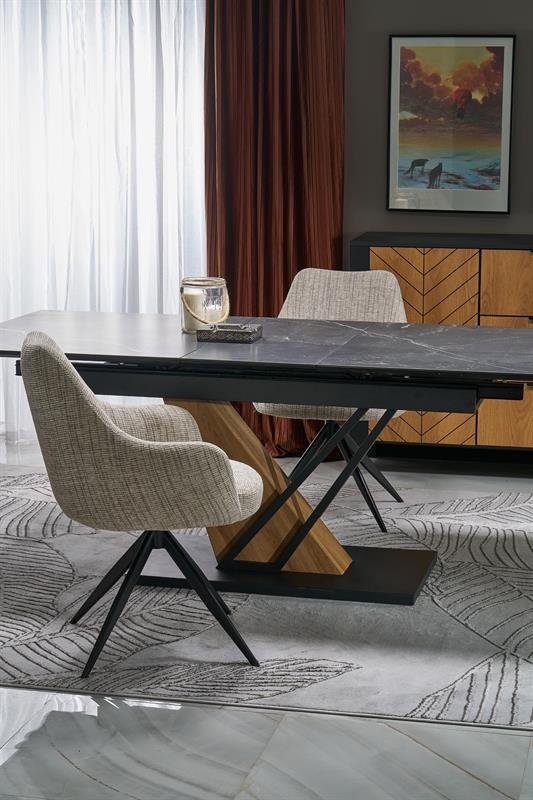 VOLANT 160 extendable table, table top - black marble, legs - golden oak / black - Image 9