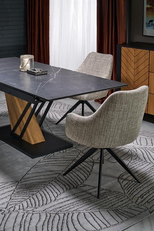 VOLANT 160 extendable table, table top - black marble, legs - golden oak / black - Image 11