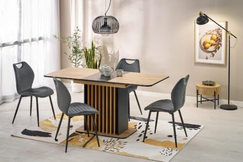 WILSON extendable table, table top – oak table / black, legs – oak table / black