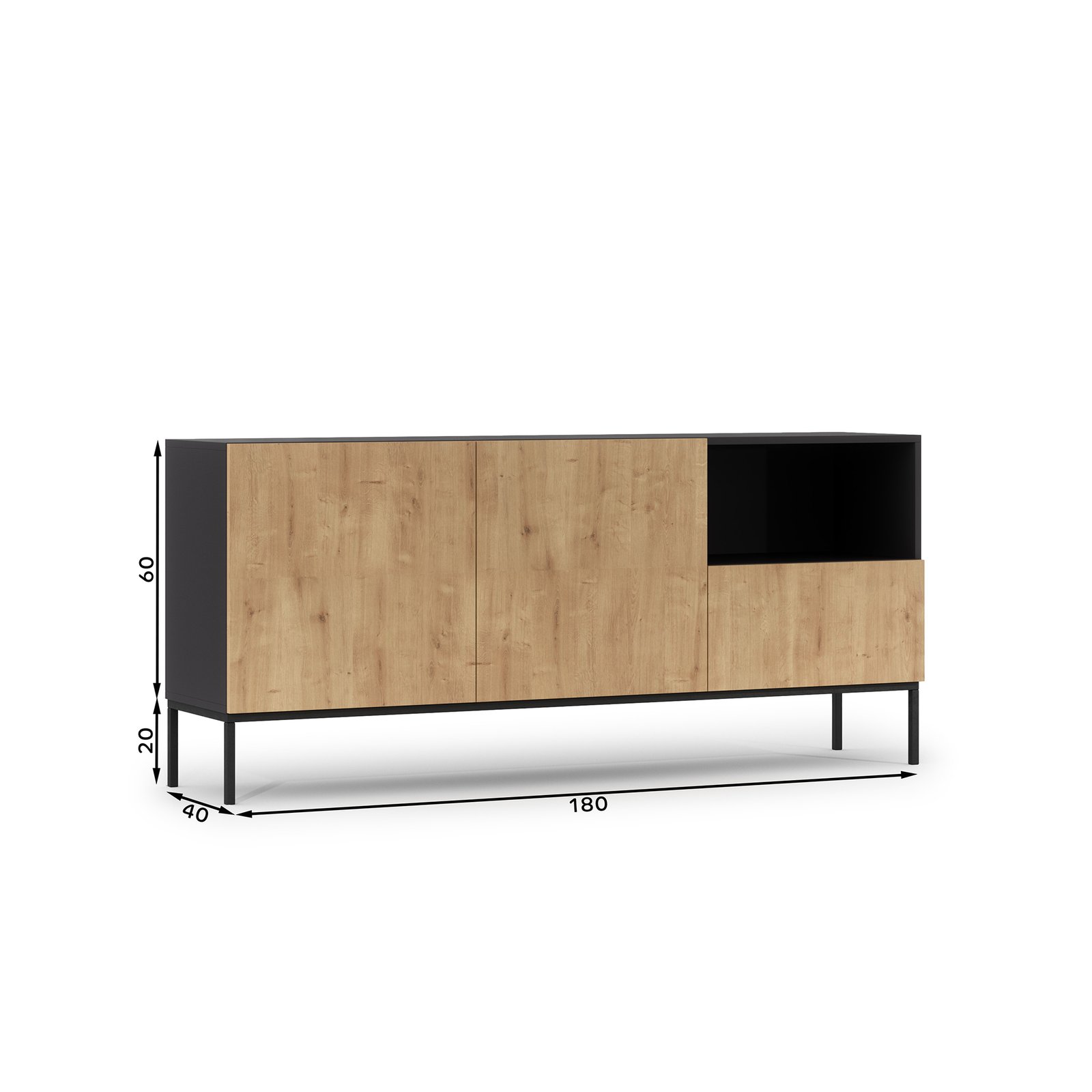 Lanzzi 180 chest of drawers, matte black/artisan oak - Image 6