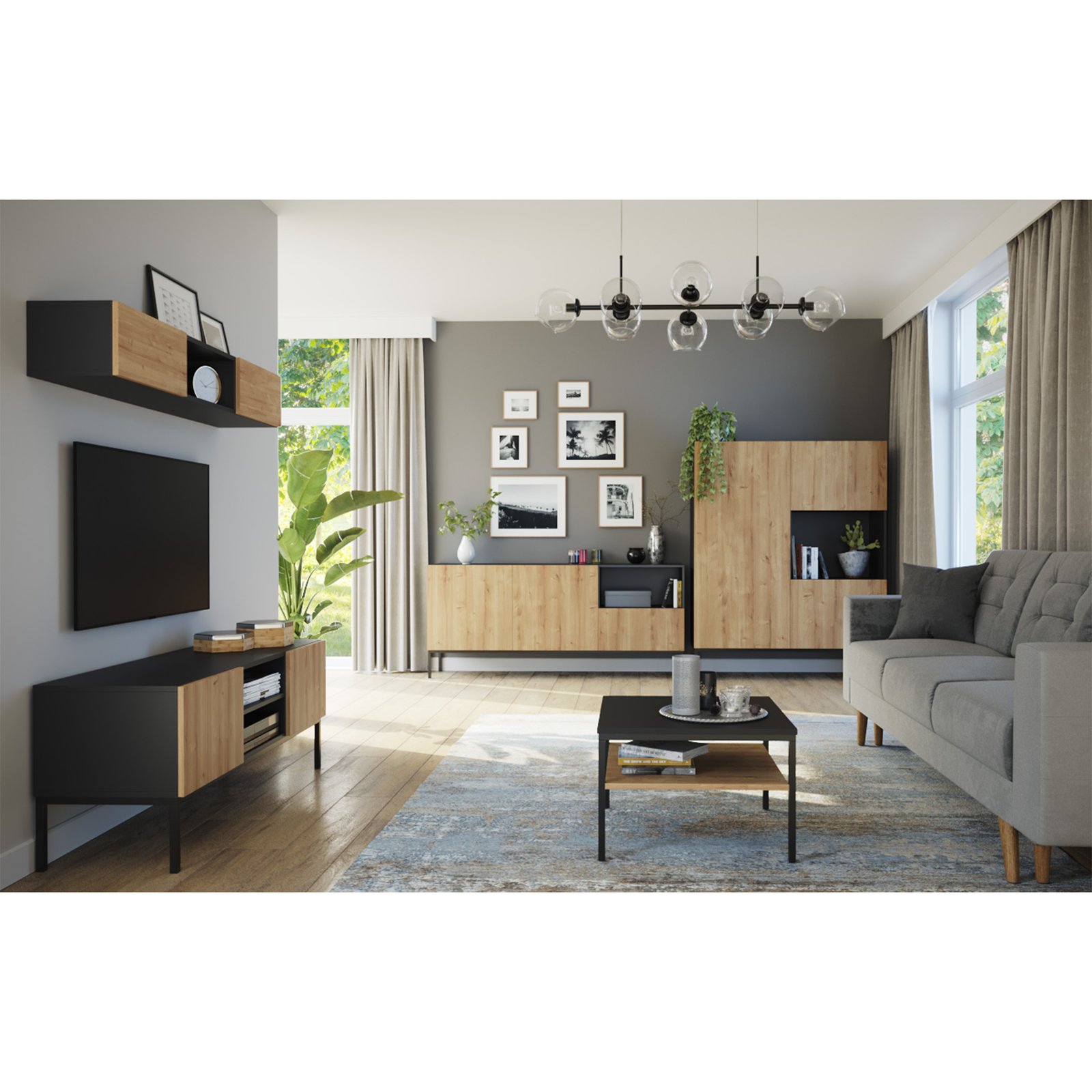 Lanzzi 120 TV stand, matte black/artisan oak - Image 4