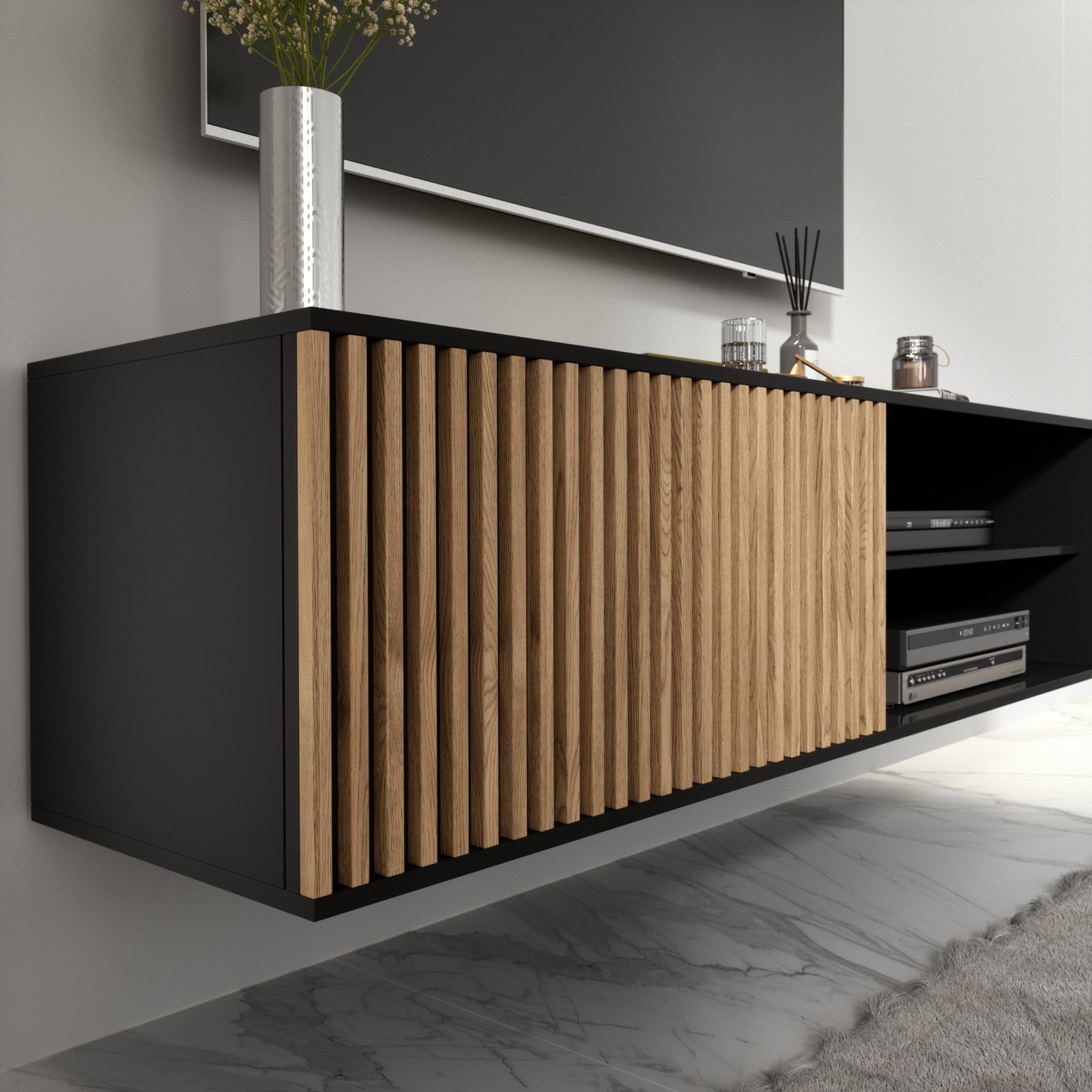 Meorati 150 wall-mounted TV cabinet, black/artisan oak - Image 5