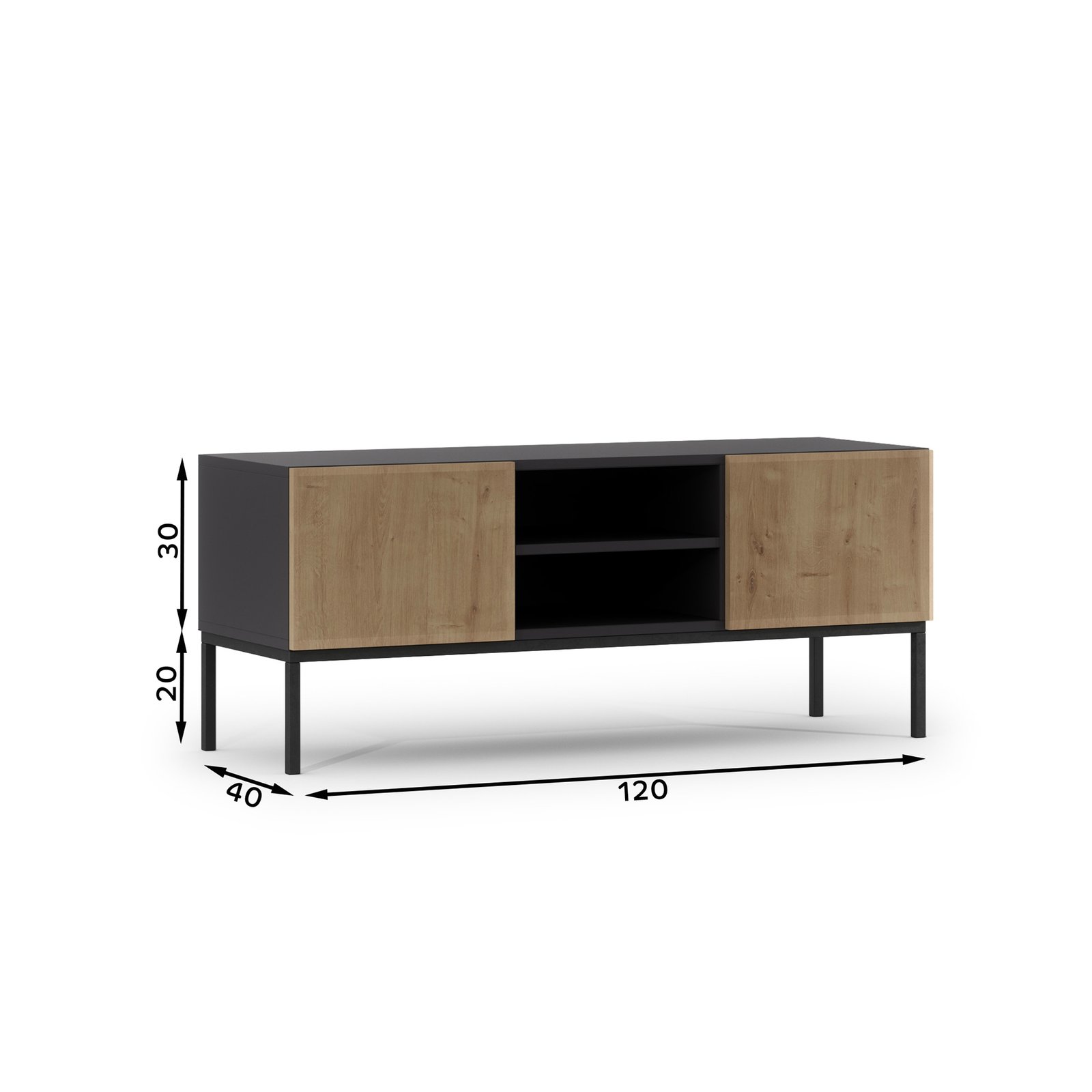 Lanzzi 120 TV stand, matte black/artisan oak - Image 6