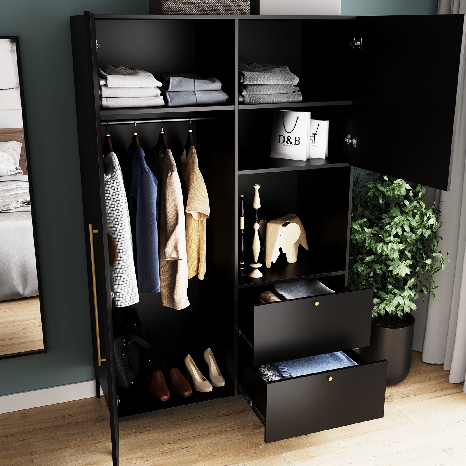 Lanzzi 120 wardrobe, matt black/matt black - Image 3