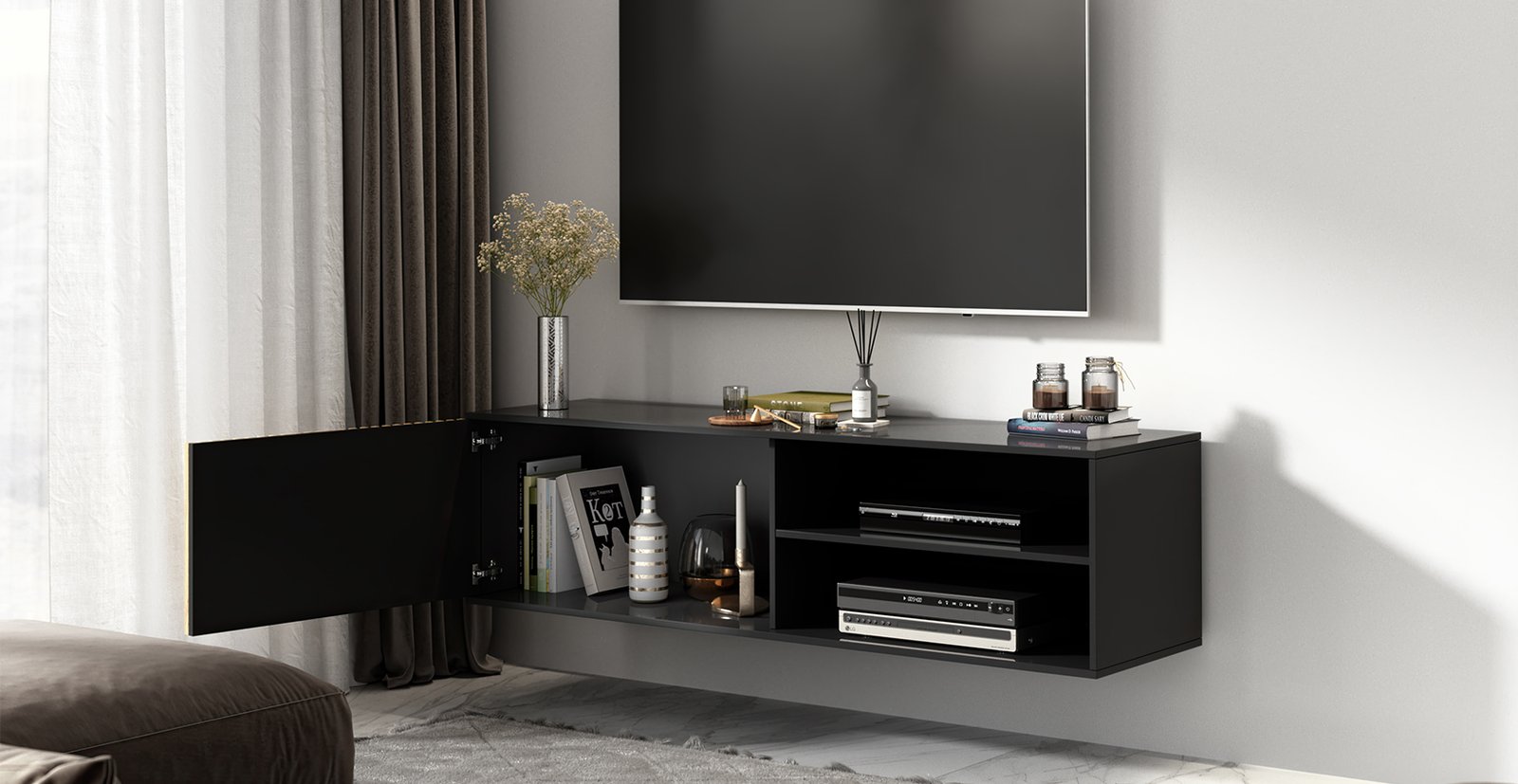 Meorati 150 wall-mounted TV cabinet, black/artisan oak - Image 4