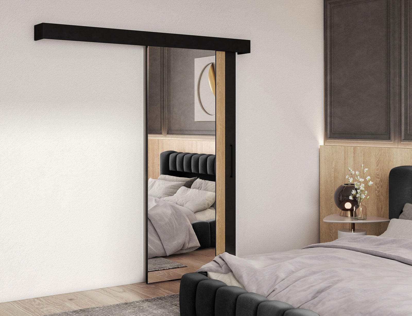 Tilmann sliding door with self-closing mechanism, black - Image 2