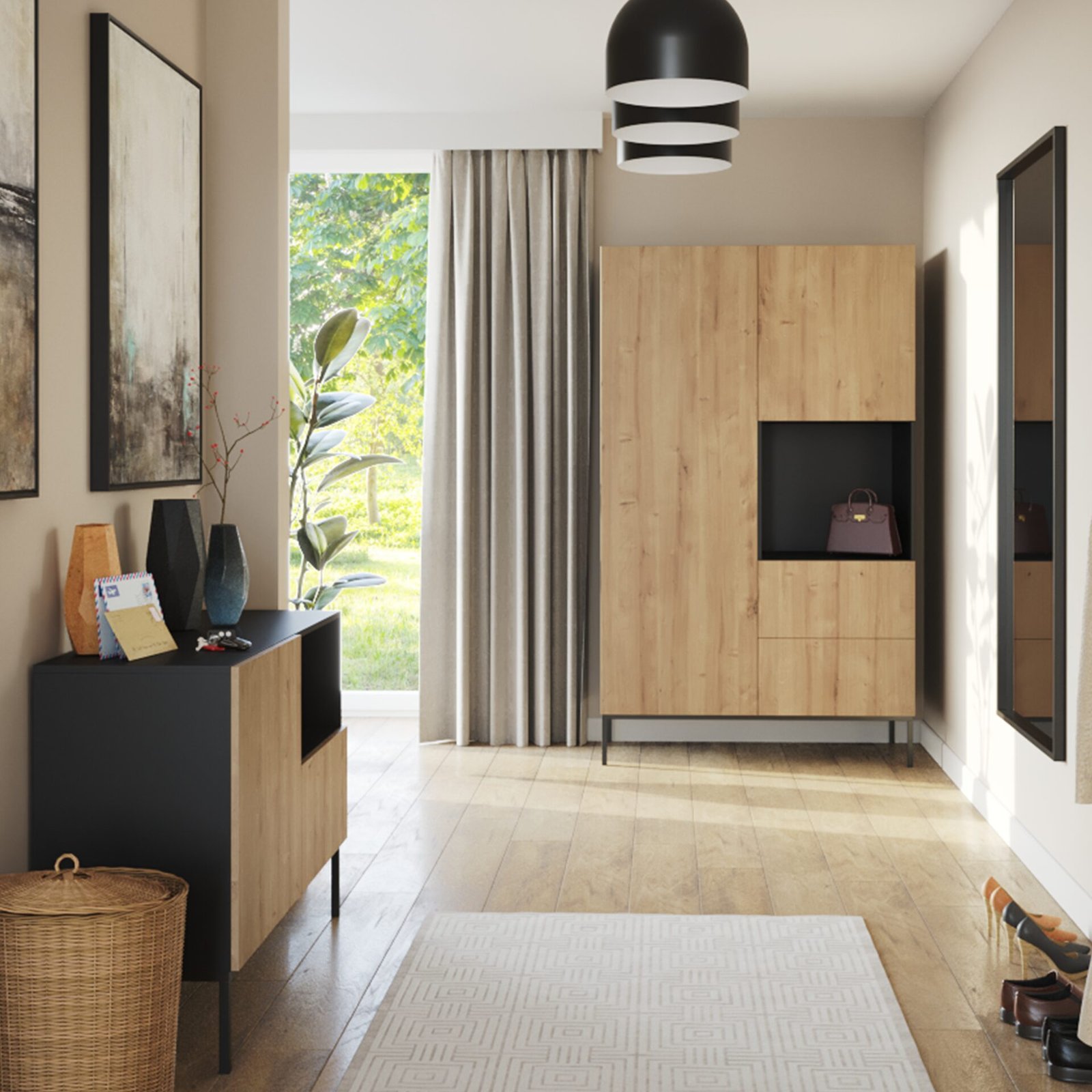 Lanzzi 120 chest of drawers, matt black/artisan oak - Image 4