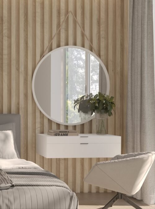 Grace round mirror on rope, 80 cm, white