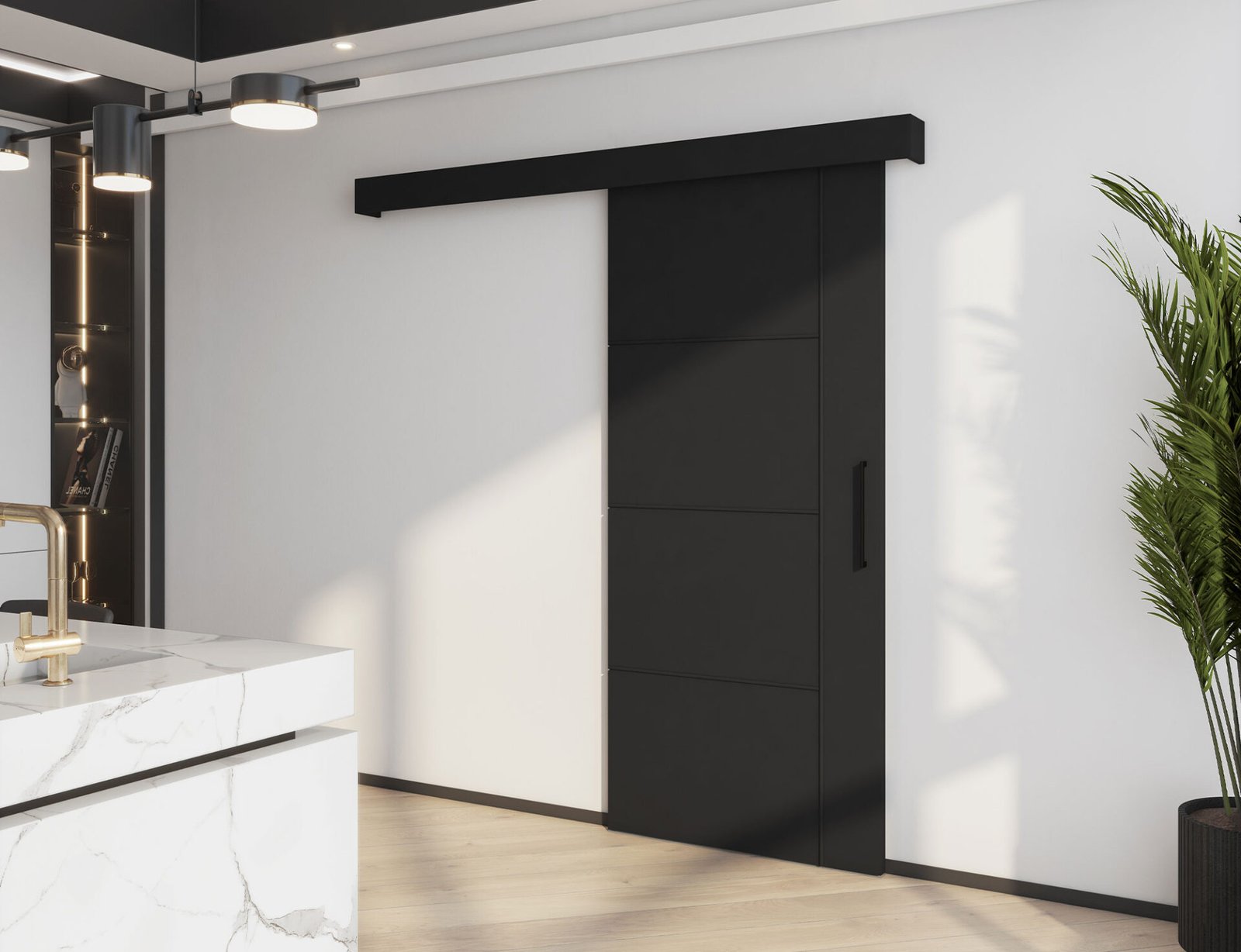 Crestina sliding door with self-closing mechanism, black - Image 5