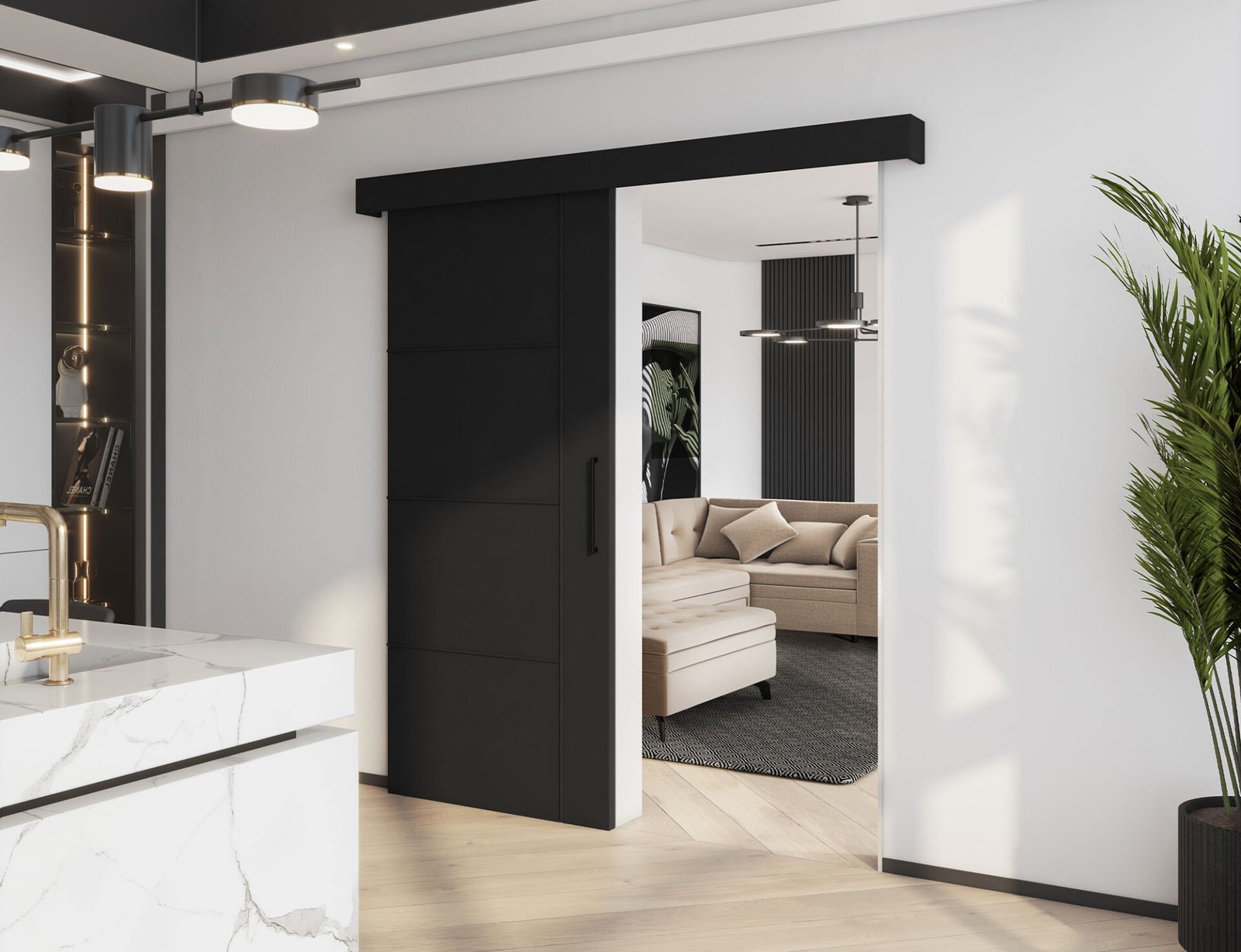 Crestina sliding door with self-closing mechanism, black - Image 6