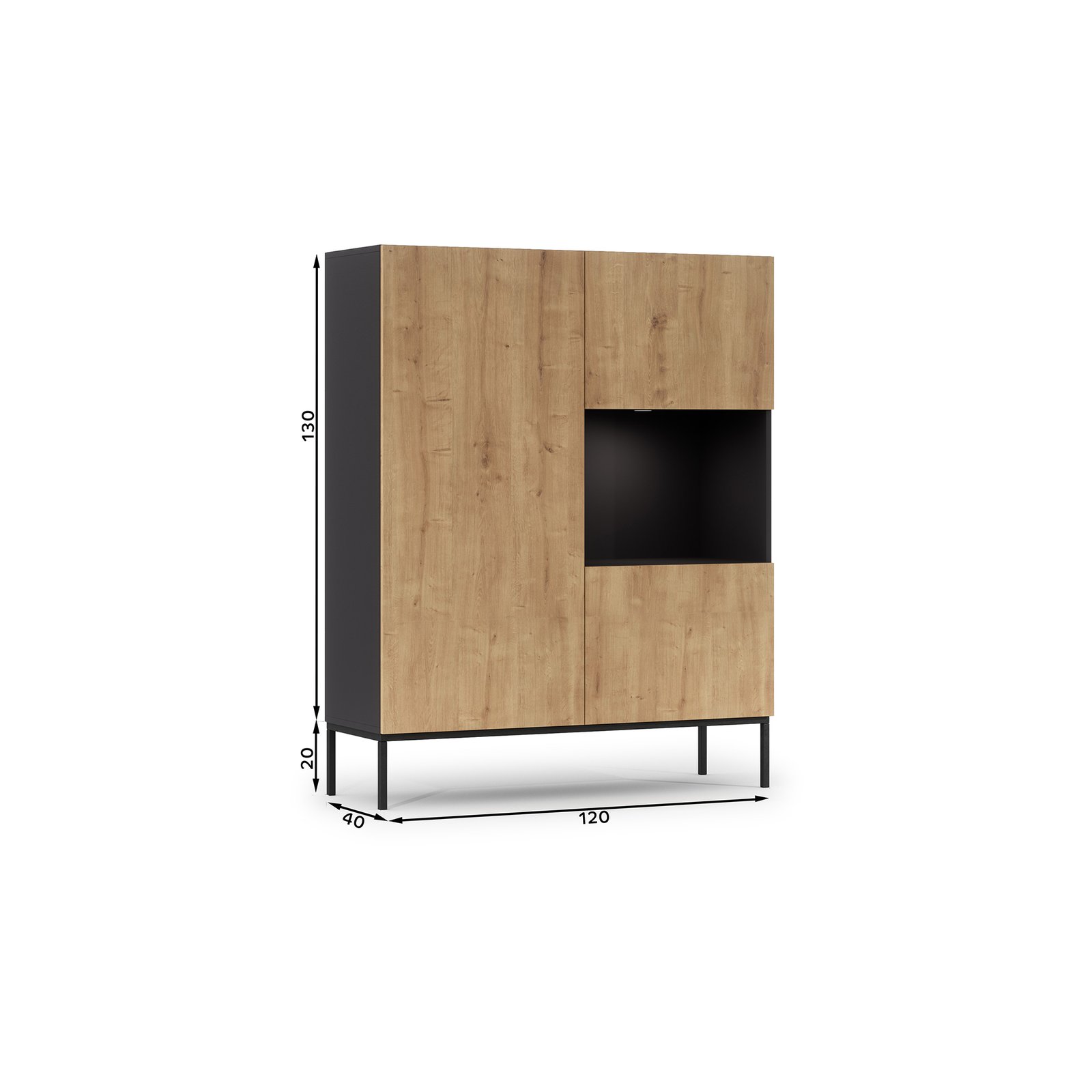 Lanzzi 120 display cabinet, matte black / oak - Image 6