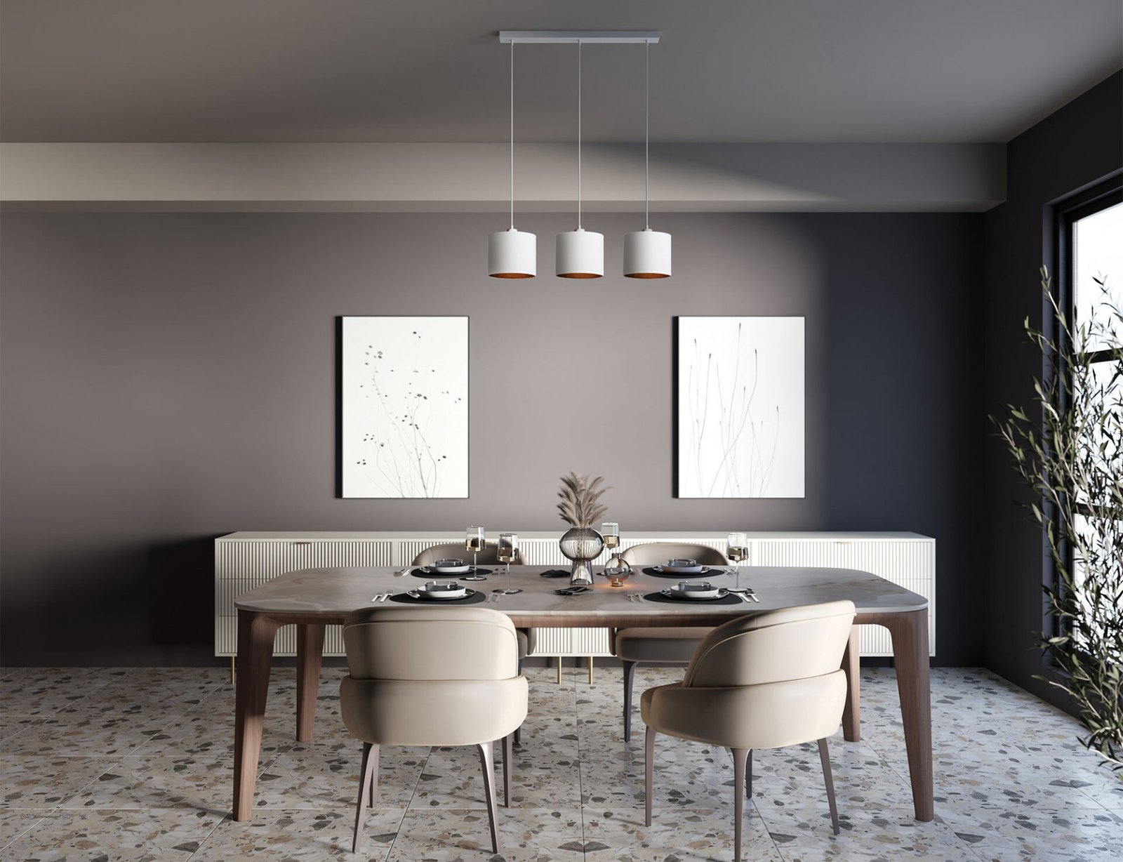Vespillo, 18x75x105 cm Hanging linear 3 white/gold - Image 3