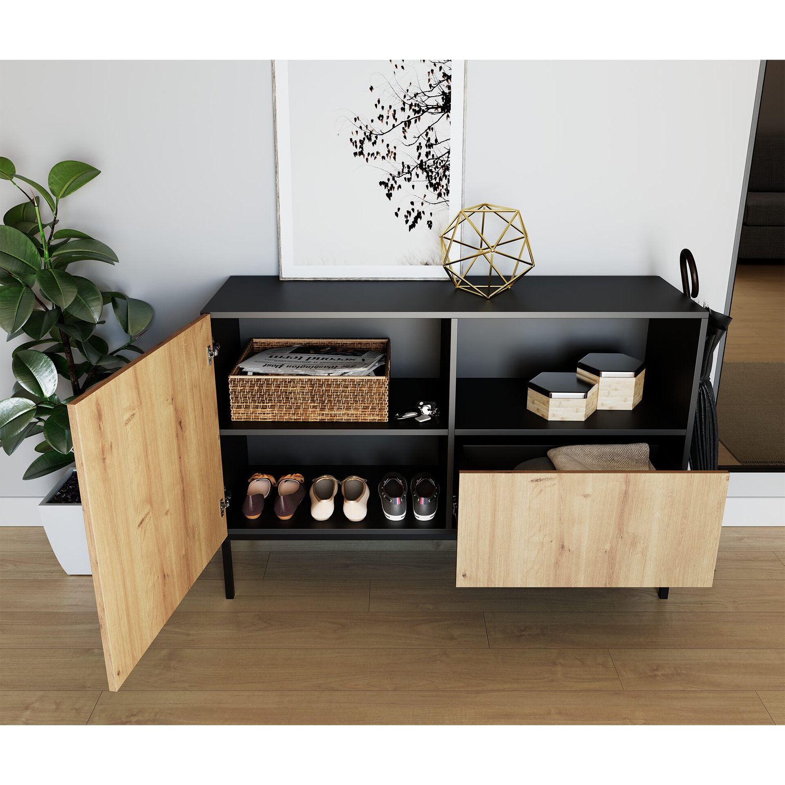 Lanzzi 120 chest of drawers, matt black/artisan oak - Image 3