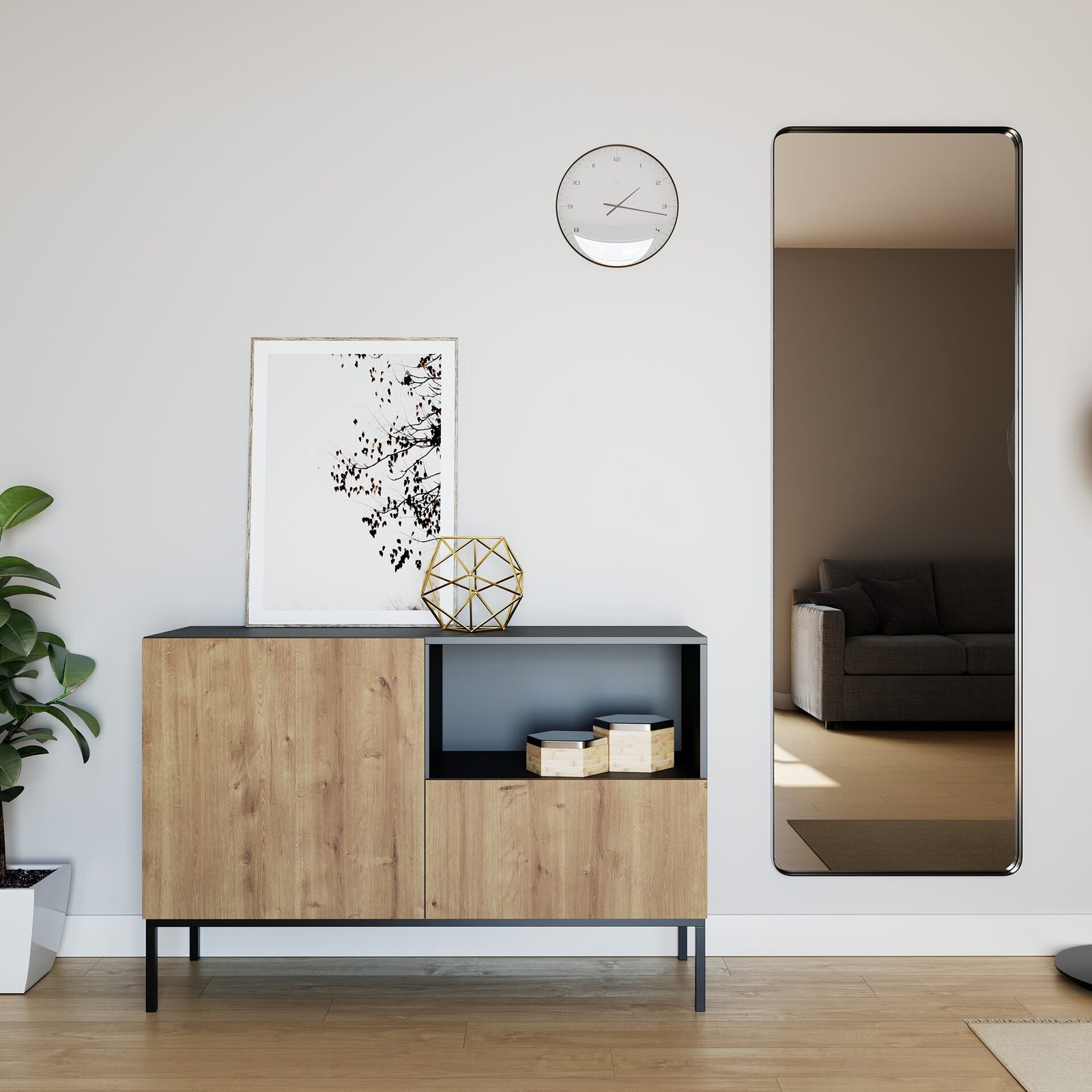 Lanzzi 120 chest of drawers, matt black/artisan oak - Image 2