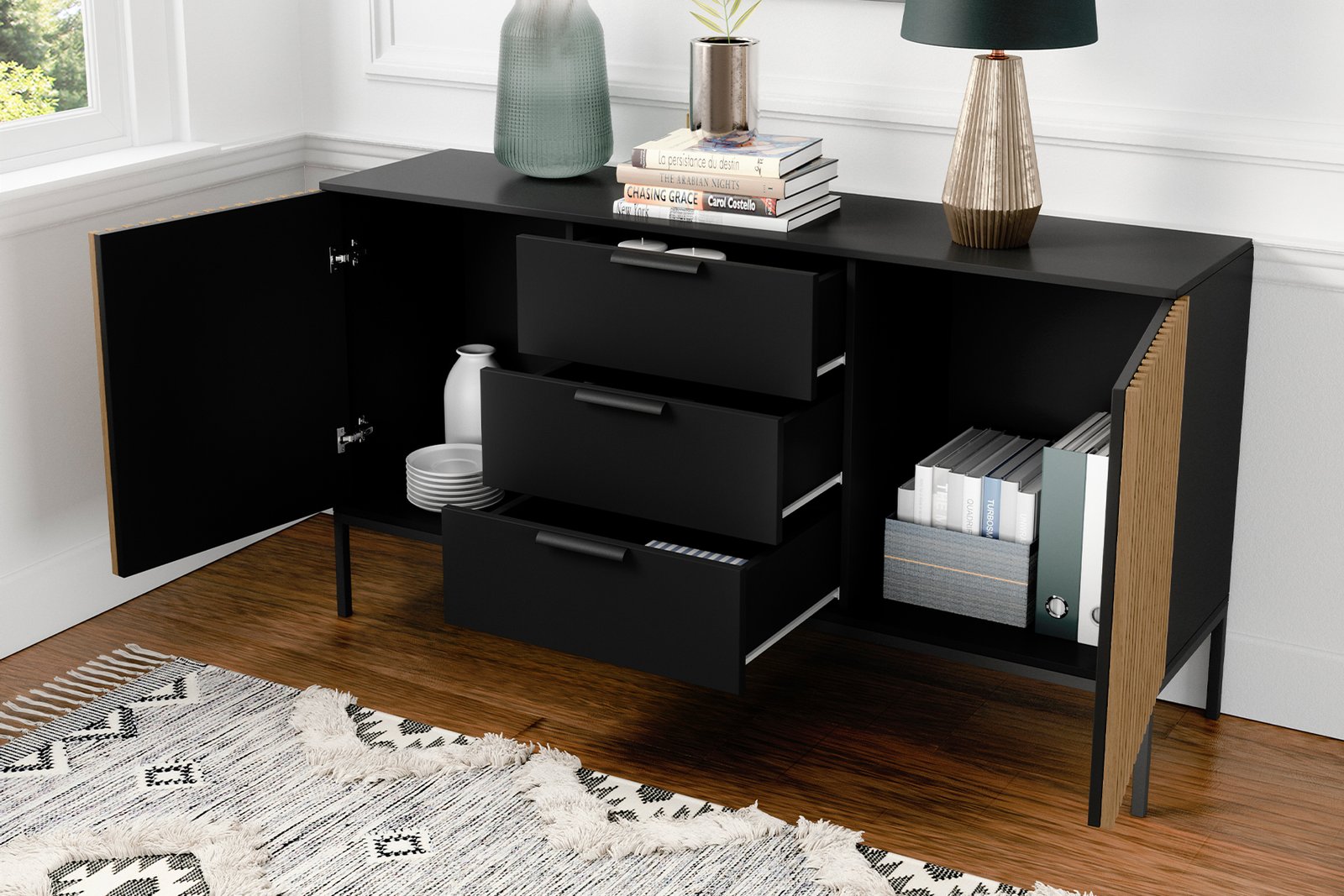 Meorati 150 chest of drawers, black/artisan oak - Image 4