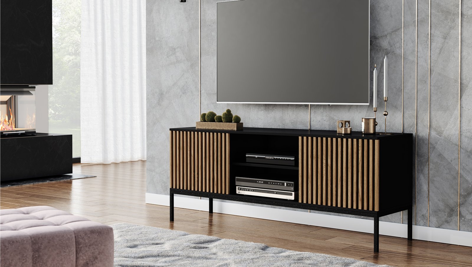 Meorati 150 TV stand, black/artisan oak - Image 2