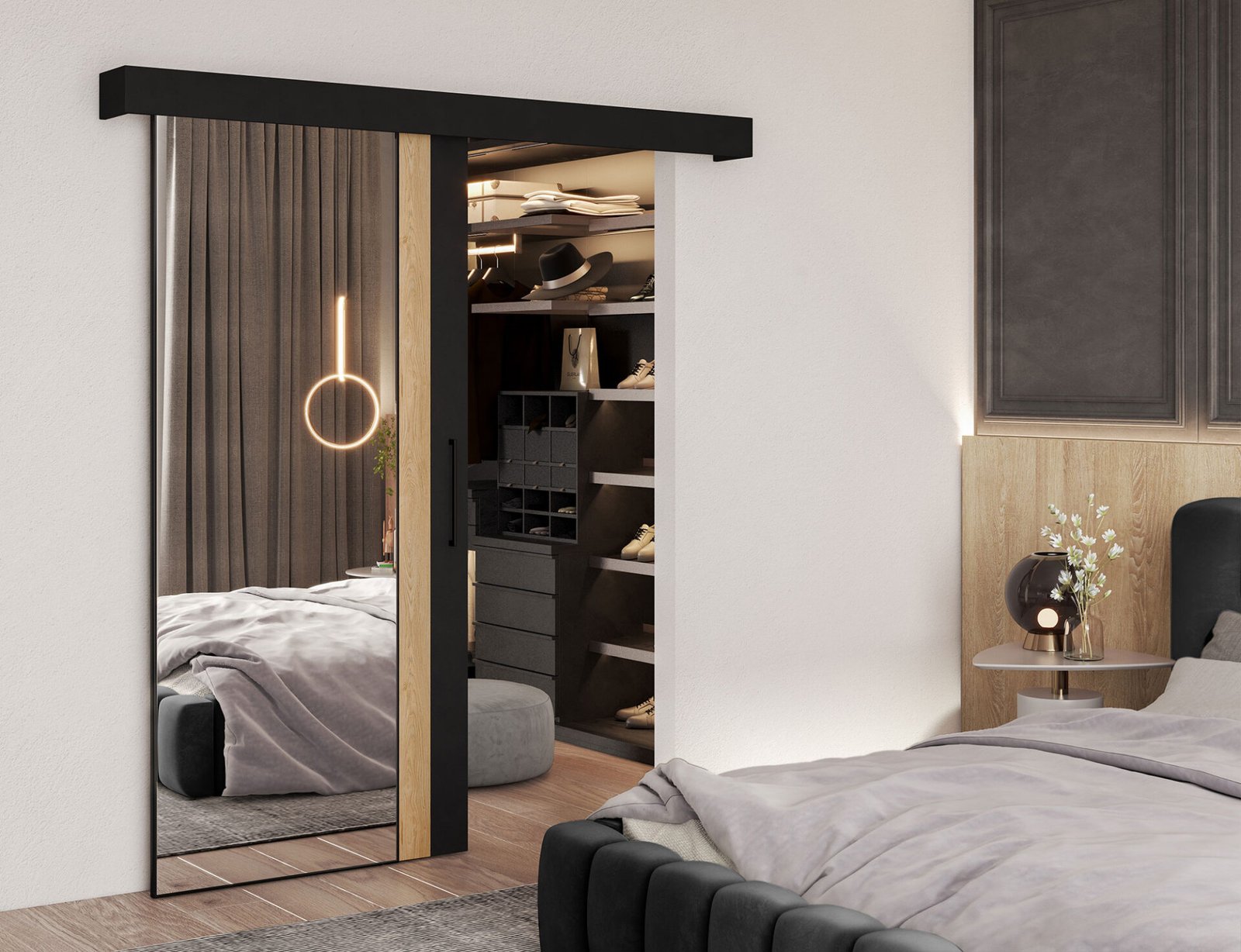 Tilmann sliding door with self-closing mechanism, black - Image 4