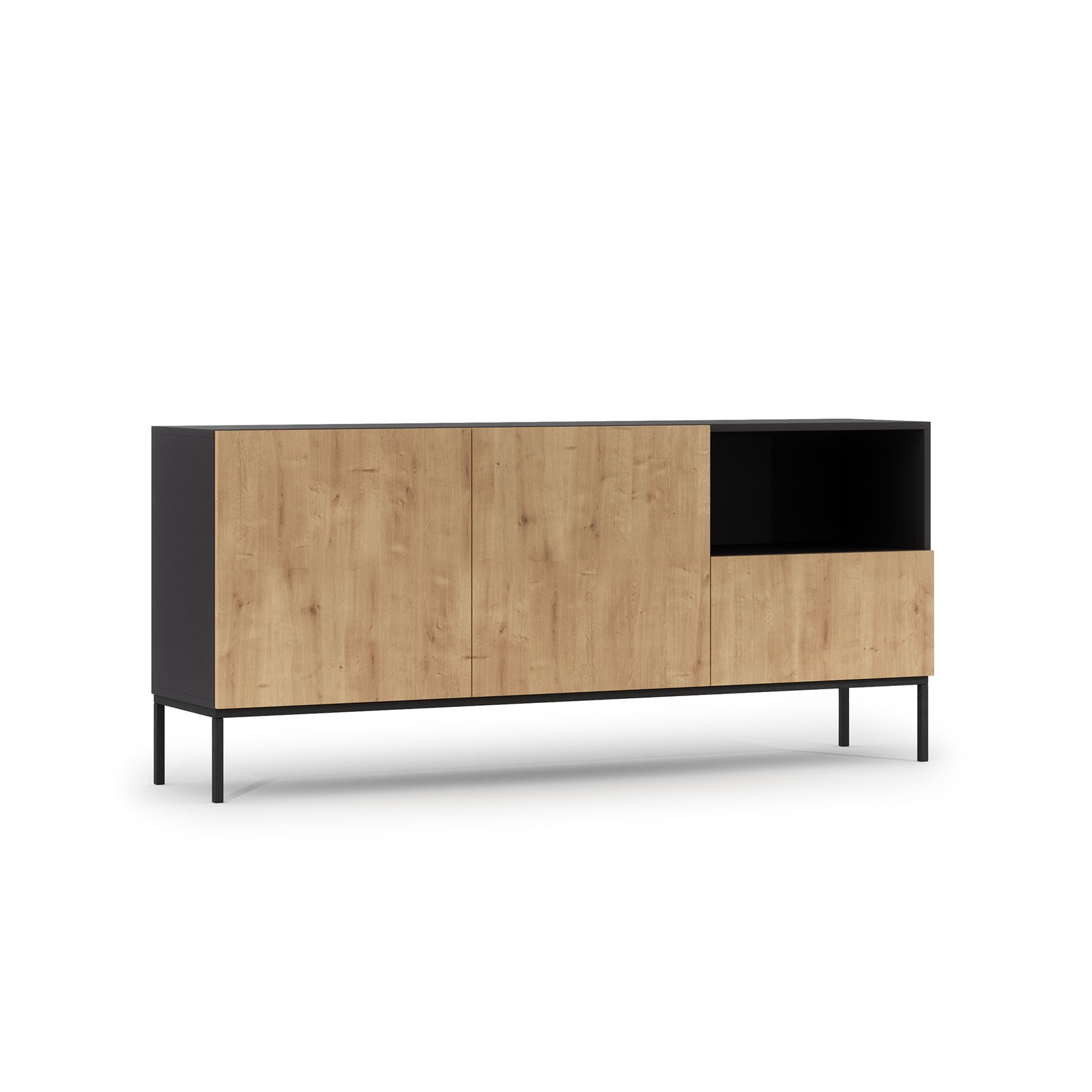 Lanzzi 180 chest of drawers, matte black/artisan oak
