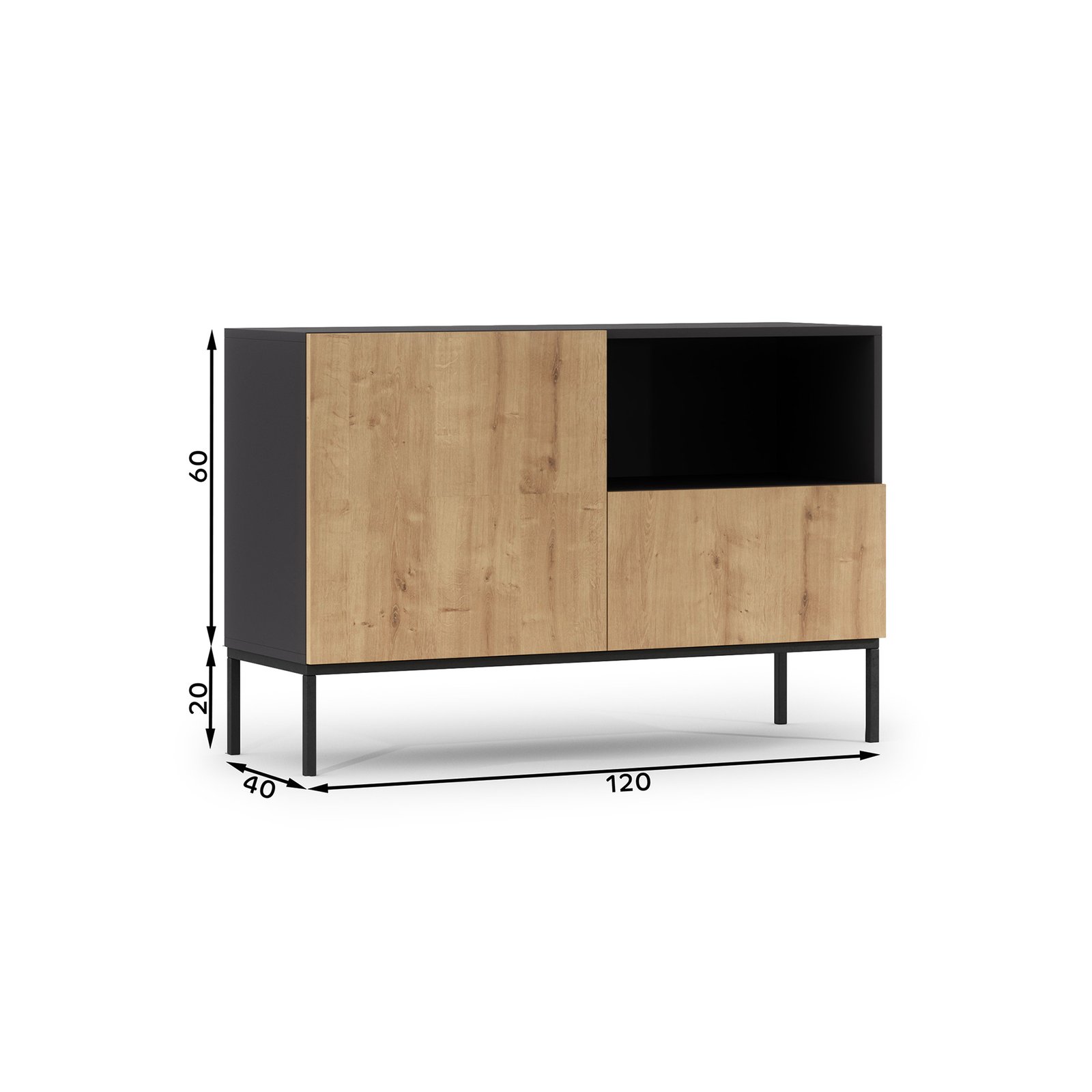 Lanzzi 120 chest of drawers, matt black/artisan oak - Image 7