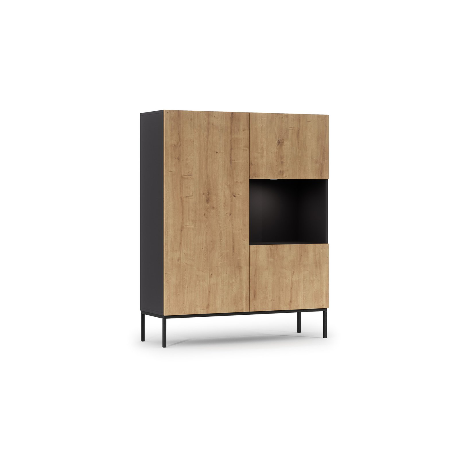 Lanzzi 120 display cabinet, matte black / oak