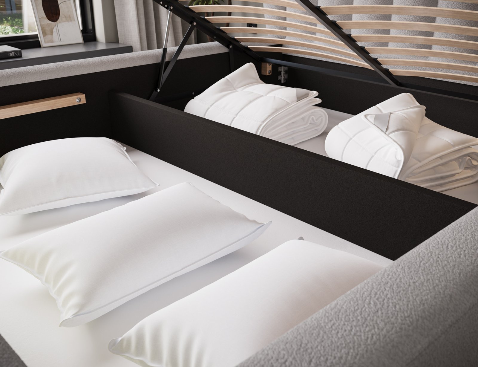 Bed with zipper + metal frame/gas/container 160x200 - Image 8