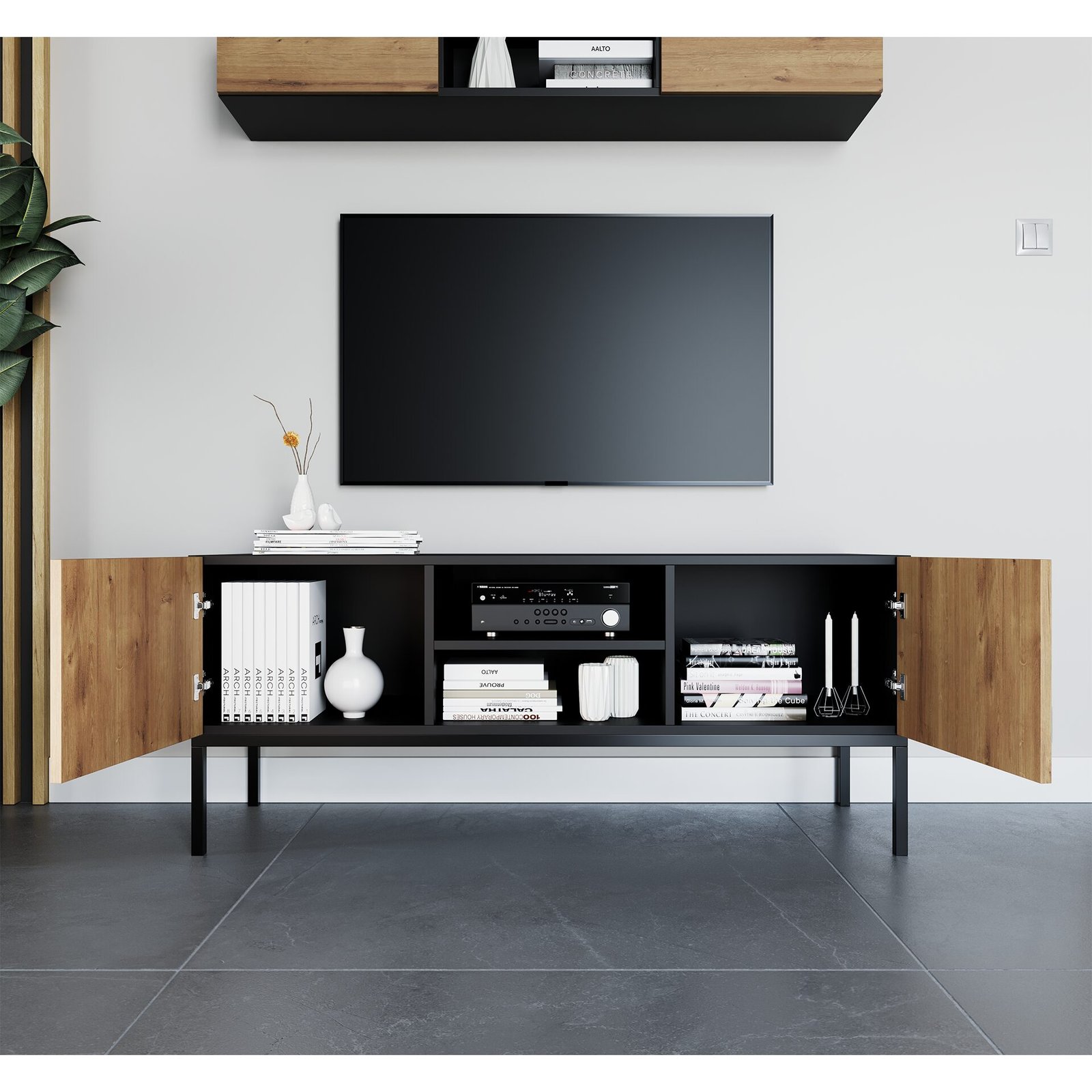 Lanzzi 120 TV stand, matte black/artisan oak - Image 3