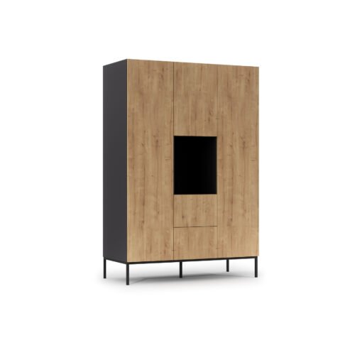 Lanzzi 135 wardrobe, matte black/artisan oak