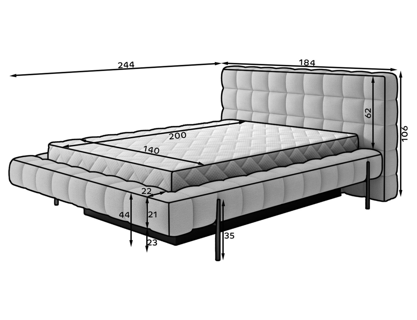 Purple bed + metal frame/gas/container 140x200 PREMIUM Group - Image 12