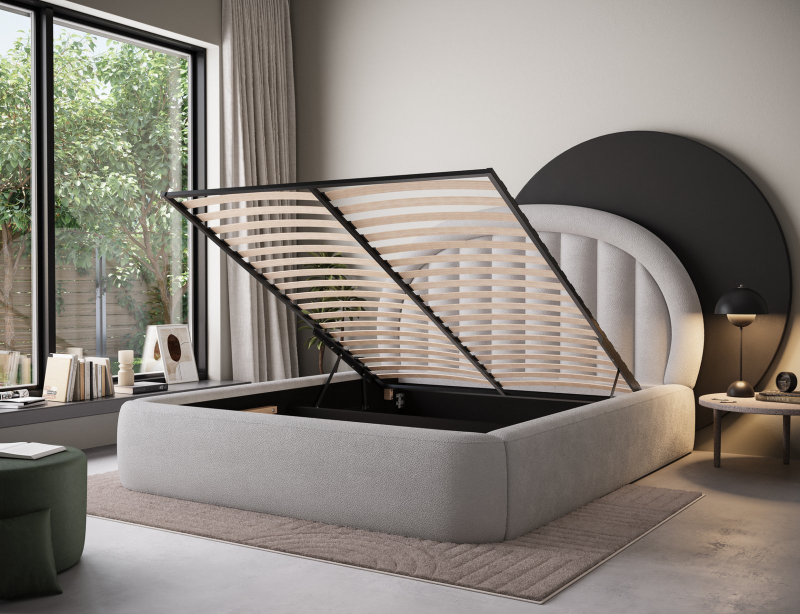 Bed with zipper + metal frame/gas/container 160x200 - Image 7