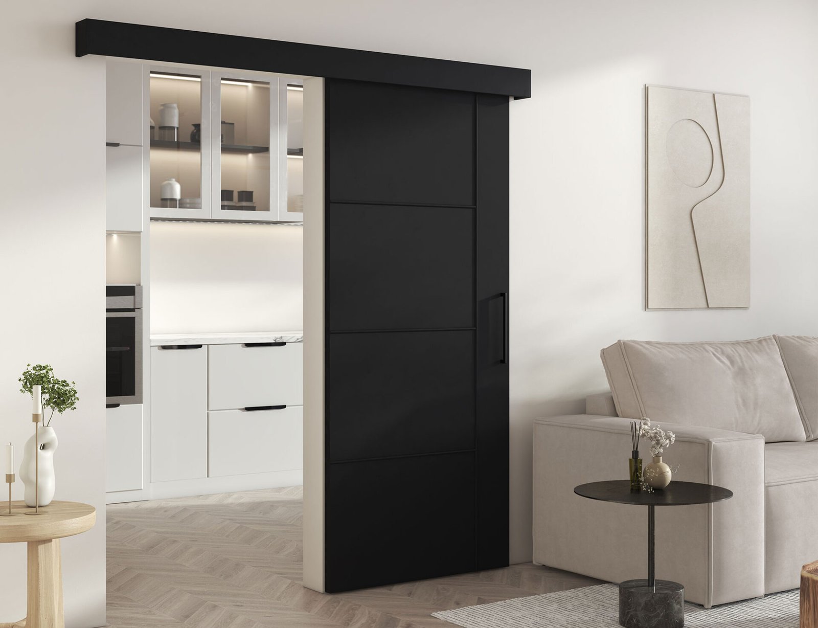 Crestina sliding door with self-closing mechanism, black - Image 7