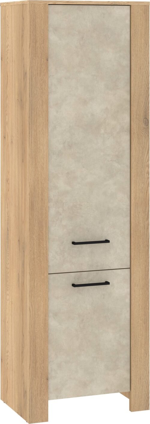 SLIDE 01 furniture narrow closed bookcase with shelves linen cabinet, cremona oak gray color