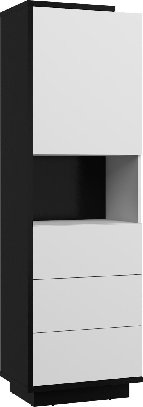 HYBRID 18 furniture, high shelf with drawers, doors, shelf, black and white glossyHYBRID