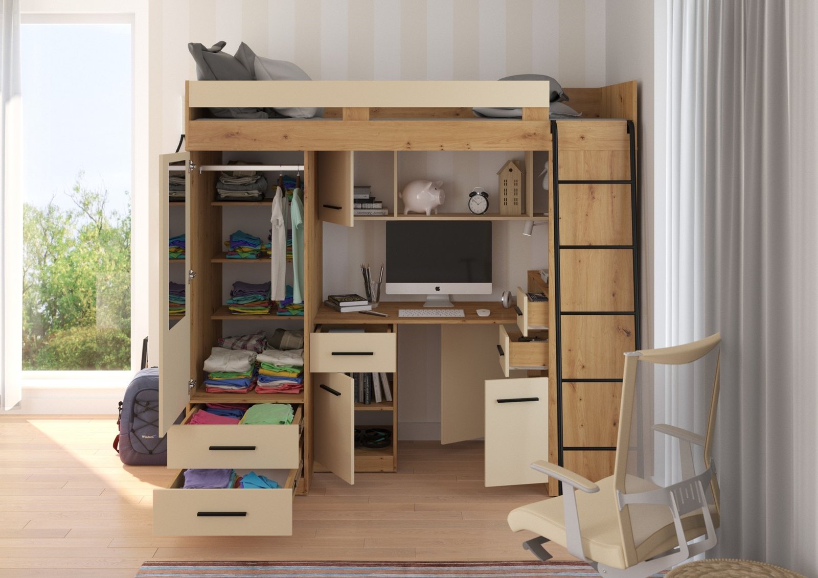 SMYK P mezzanine, without mat, oak veneer/cream color - Image 4