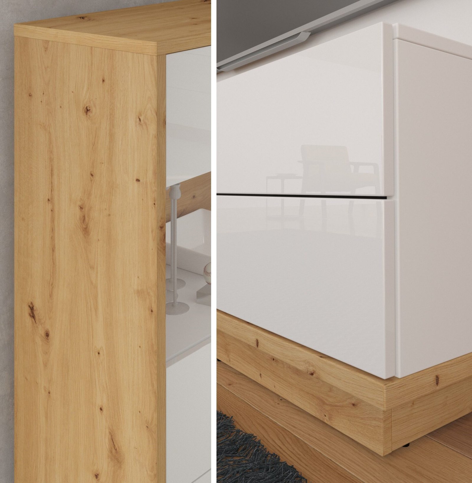 HYBRID 21 furniture chest of drawers, table, TV cabinet with drawers, artistic oak, white, polishedHYBRID - Image 4