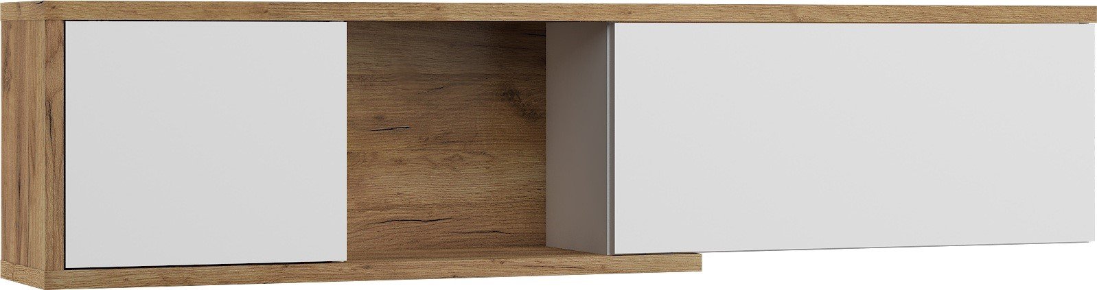 HYBRID 25 furniture shelf, hanging cabinet for living room, oak, gold color, white, glossyHYBRID