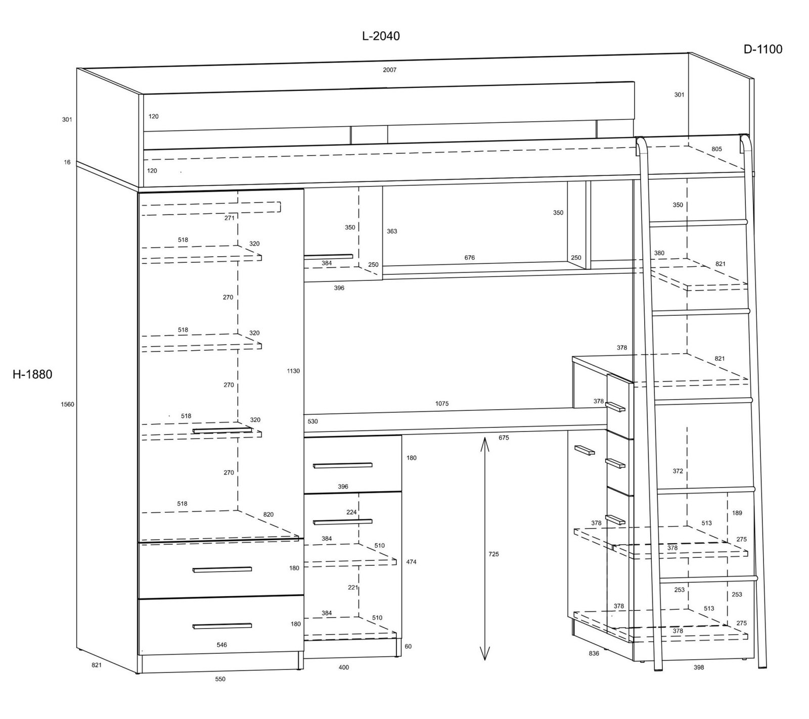 SMYK P mezzanine, without mat, oak veneer/cream color - Image 5