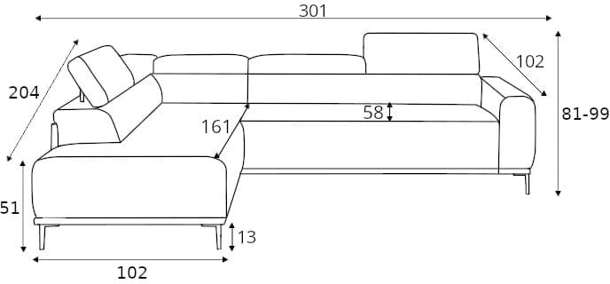 Left corner sofa Gandi L Corner 160 with sleeping function, Italian-style frame and Gr1 container - Image 9