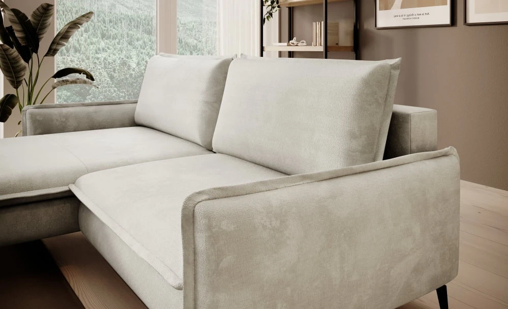 Glossy left-hand corner sofa with DL sleeping function and Gr1 bedding box - Image 2