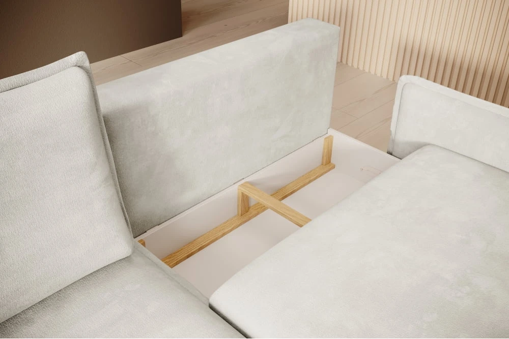 Glossy left-hand corner sofa with DL sleeping function and Gr1 bedding box - Image 7