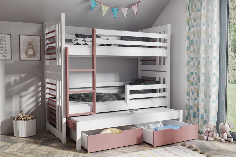 ROLAND III triple bunk bed with drawers 90x200 cm - Image 2