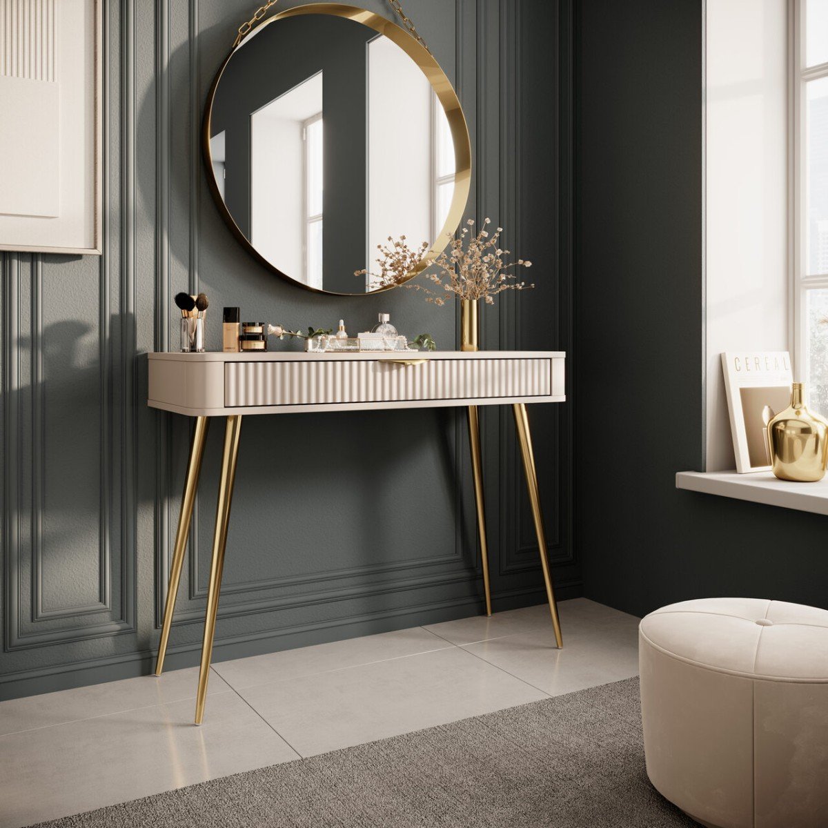 Lante TV cabinet 163 cm on high gold legs, beige - Image 7
