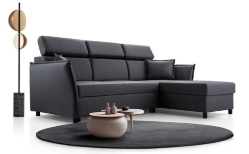 Moris fold-out corner sofa with headrests