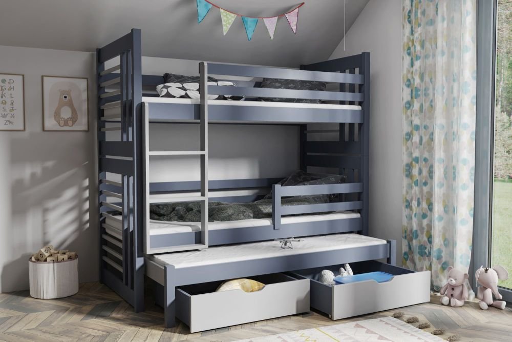 ROLAND III triple bunk bed with drawers 90x200 cm